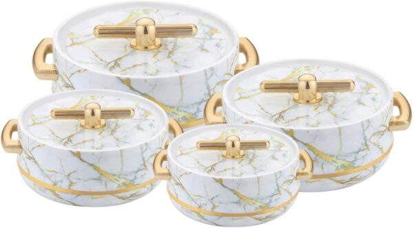 selvel turkish insulated hotpot casserole with lid food storage container white/gold set of 4 (1000/1500/2500/3500 ml),phptg4 white/gold