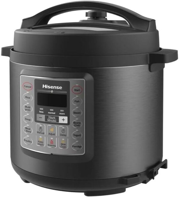 hisense hmc6mbk 6l 6 in 1 multi function pressure cooker – digital control panel, black, 1000w powerful heating