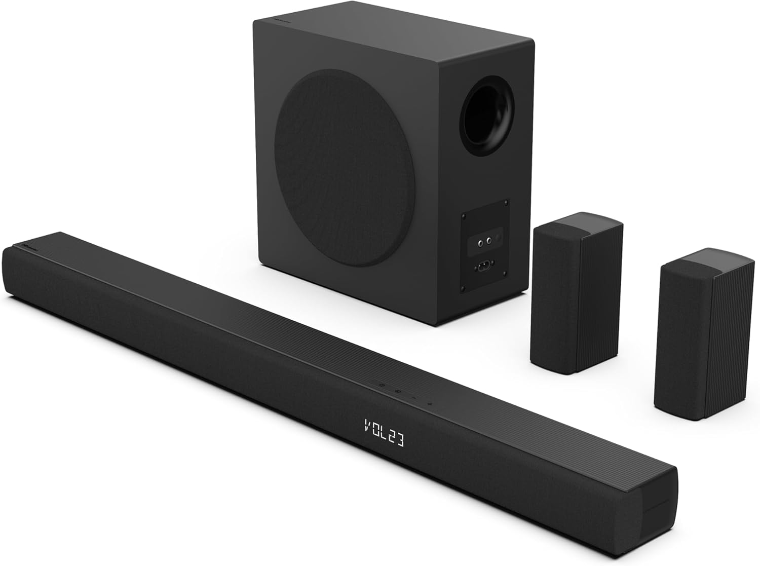 hisense hs5100 5.1 channel soundbar with 6.5" wireless subwoofer, 540w max audio power, bluetooth 5.3,dolby digital plus, powered by dts virtual:x, hdmi, ezplay, roku tv ready, dts: x, hdmi/aux/arc/optical/usb
