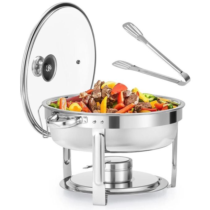 5 liters chafing dish for buffet, stainless steel round chafers and buffet warmers sets with glass lid & lid holder, stackable design, for catering events, parties, weddings, multicolor, pack of 1 5 liters chafing dish for buffet, stainless steel round chafers and buffet warmers sets with glass lid & lid holder, stackable design, for catering events, parties, weddings, multicolor, pack of 1