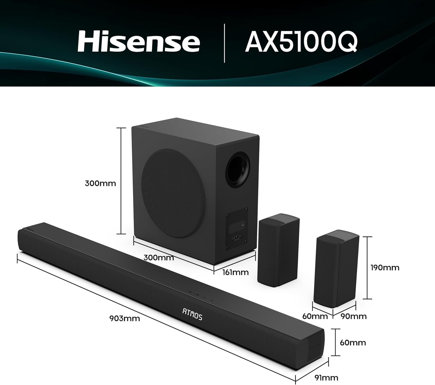 hisense ax5100q 5.1 channel soundbar – dolby atmos, dts:x & wireless surround sound | 6.5 inch wireless subwoofer | bluetooth wireless streaming hisense ax5100q 5.1 channel soundbar – dolby atmos, dts:x & wireless surround sound | 6.5 inch wireless subwoofer | bluetooth wireless streaming
