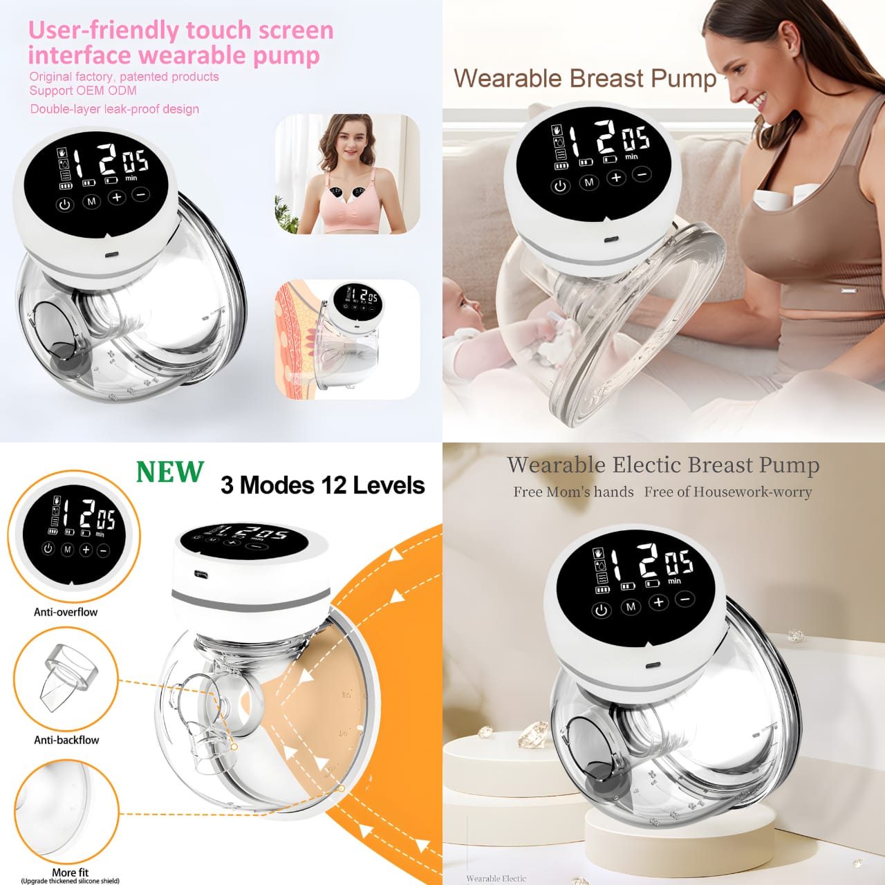 wearable hands free automatic electric breast pump โ portable breast milk collector with digital touch screen wearable hands free automatic electric breast pump โ portable breast milk collector with digital touch screen