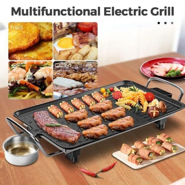electric griddle grill 68cm x 28cm, non stick aluminium, black, 5 level temperature control, indoor bbq