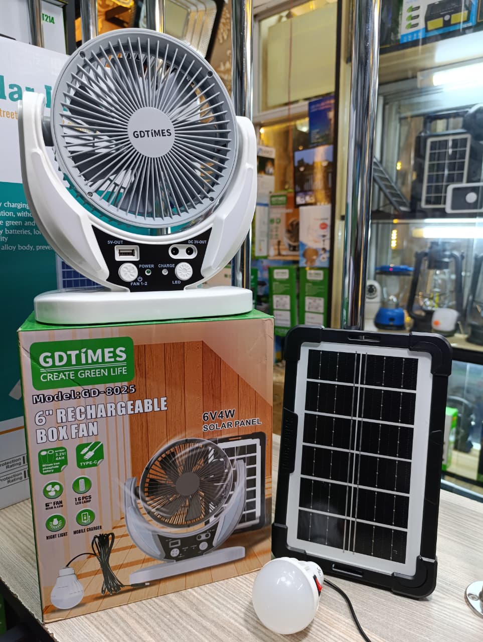 gdtimes solar rechargeable fan with one led bulb, mobile charging, night light and solar panel 6 inch fan 3 speed work time 4 8 hours mobile charger 6v 4w solar panel gdtimes solar rechargeable fan with one led bulb, mobile charging, night light and solar panel 6 inch fan 3 speed work time 4 8 hours mobile charger 6v 4w solar panel