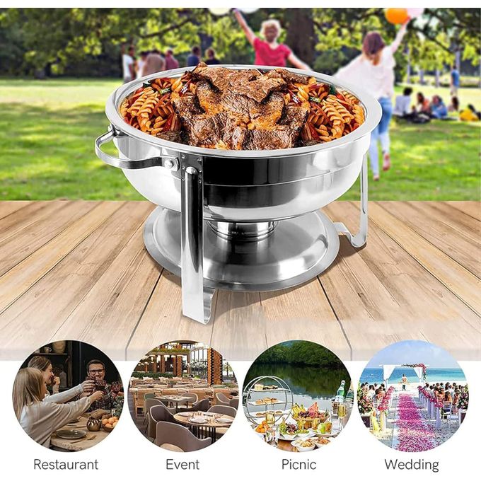 5 liters chafing dish for buffet, stainless steel round chafers and buffet warmers sets with glass lid & lid holder, stackable design, for catering events, parties, weddings, multicolor, pack of 1 5 liters chafing dish for buffet, stainless steel round chafers and buffet warmers sets with glass lid & lid holder, stackable design, for catering events, parties, weddings, multicolor, pack of 1