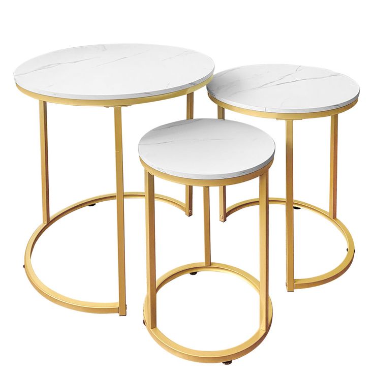 white & gold 3 in 1 luxury glass effect top nesting tables set of 3 pieces, round coffee table, ceramics glass top, strong gold metal frame for living room, office, sofa side (white/gold, nesting table) white & gold 3 in 1 luxury glass effect top nesting tables set of 3 pieces, round coffee table, ceramics glass top, strong gold metal frame for living room, office, sofa side (white/gold, nesting table)