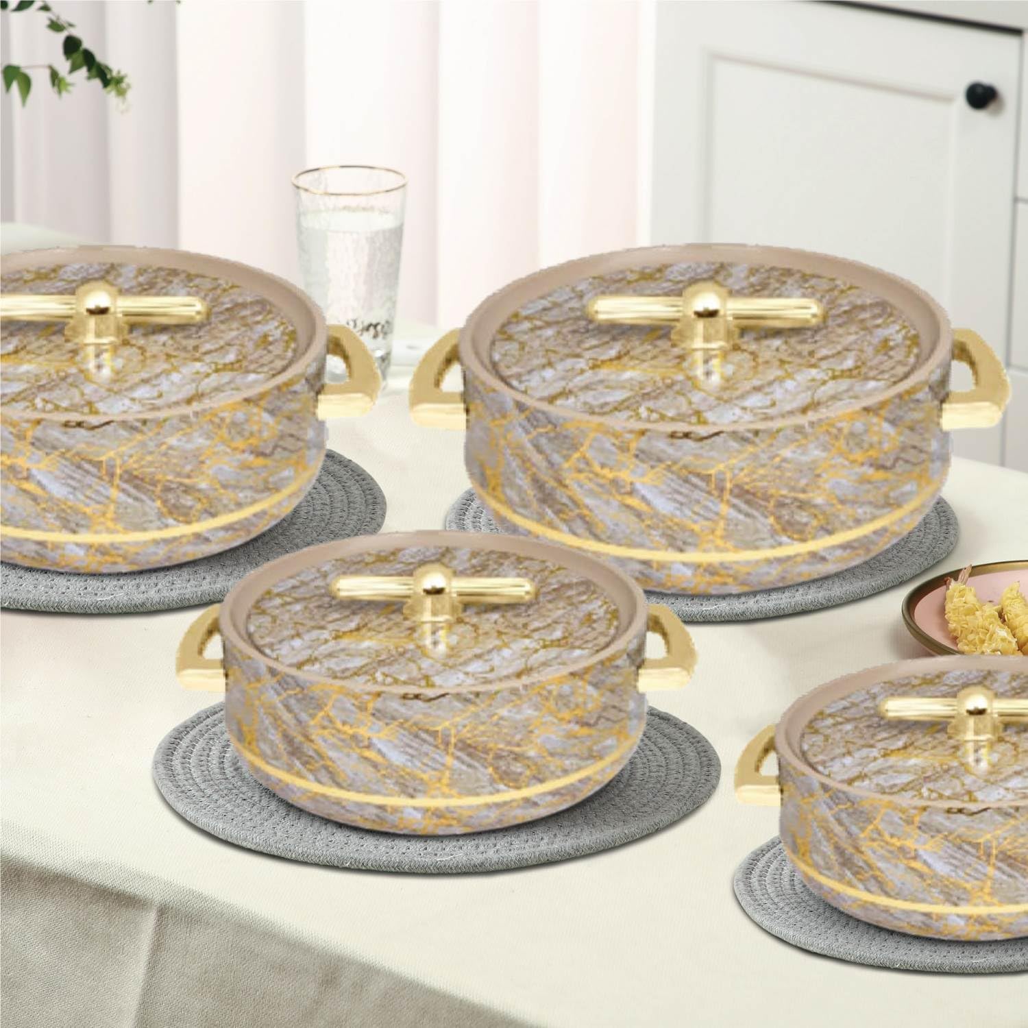 selvel desire 4 piece insulated hot pot set elegant brown/gold casseroles/serving bowls/hot food containers, keeps meals hot & fresh for hours (1l, 1.5l, 2.5l, 3.5l) selvel desire 4 piece insulated hot pot set elegant brown/gold casseroles/serving bowls/hot food containers, keeps meals hot & fresh for hours (1l, 1.5l, 2.5l, 3.5l)