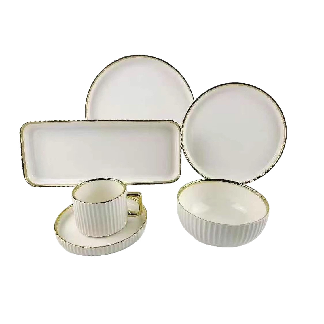 luxury gold rim tableware set, nordic style electroplated 32pcs dinnerware, bowls plates & cups for home use, elegant european porcelain dinner set, 32pcs dinner set ▶️6pcs dinner plates 10'inch ▶️6pcs side plate 8' inch ▶️6pcs soup bowls 6' inch ▶️6pcs mugs 220ml ▶️6pcs cup saucers ▶️platter ×2 (rectangular) luxury gold rim tableware set, nordic style electroplated 32pcs dinnerware, bowls plates & cups for home use, elegant european porcelain dinner set, 32pcs dinner set ▶️6pcs dinner plates 10'inch ▶️6pcs side plate 8' inch ▶️6pcs soup bowls 6' inch ▶️6pcs mugs 220ml ▶️6pcs cup saucers ▶️platter ×2 (rectangular)