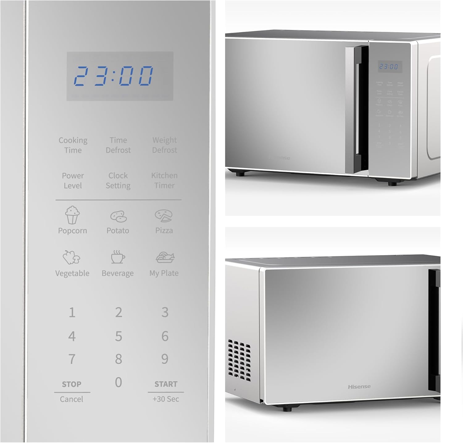 hisense 30l microwave oven, 11 power levels, preset programs, time and weight defrost, led display, cooking end signal, large capacity, h30moms9h,