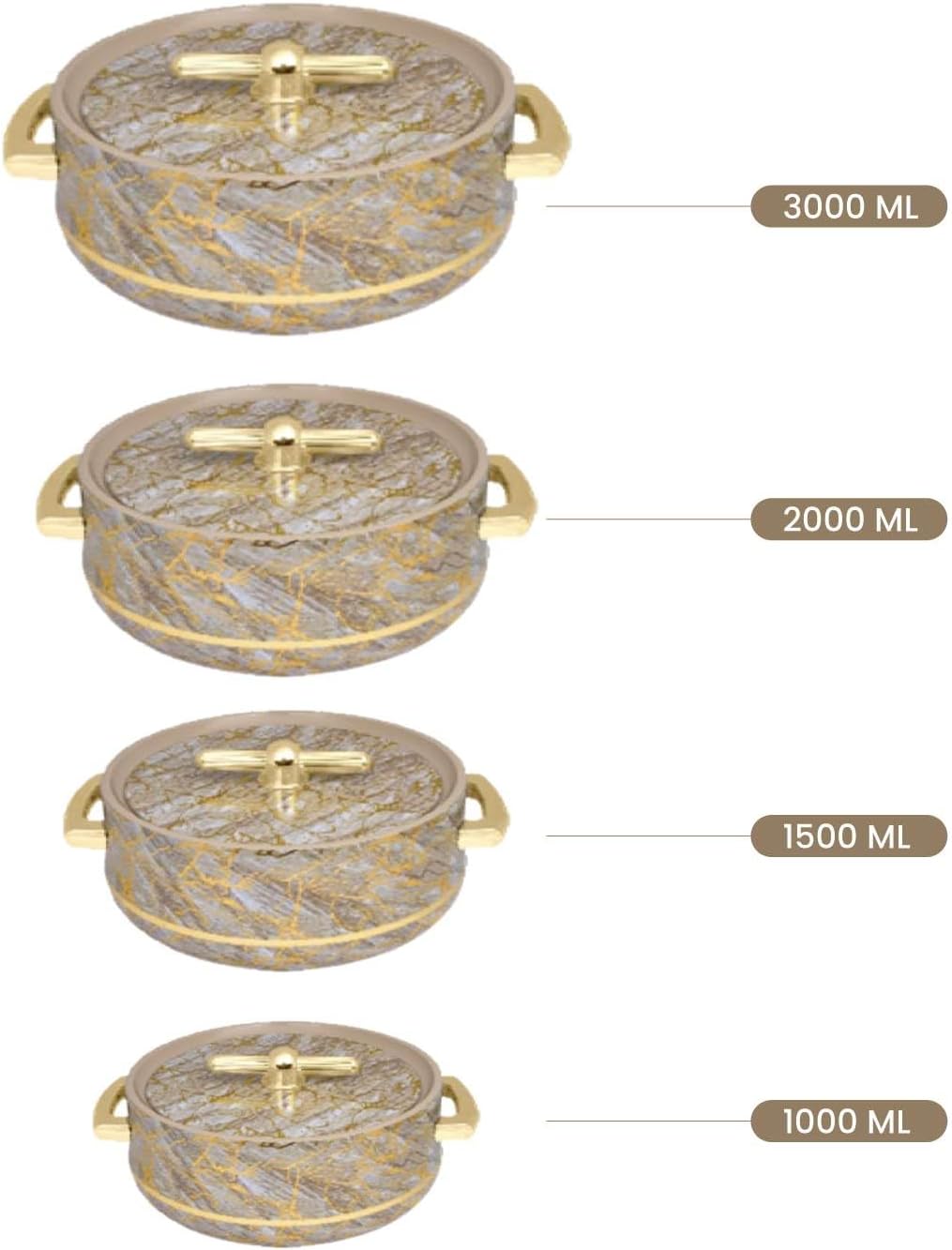 selvel desire 4 piece insulated hot pot set elegant brown/gold casseroles/serving bowls/hot food containers, keeps meals hot & fresh for hours (1l, 1.5l, 2.5l, 3.5l) selvel desire 4 piece insulated hot pot set elegant brown/gold casseroles/serving bowls/hot food containers, keeps meals hot & fresh for hours (1l, 1.5l, 2.5l, 3.5l)