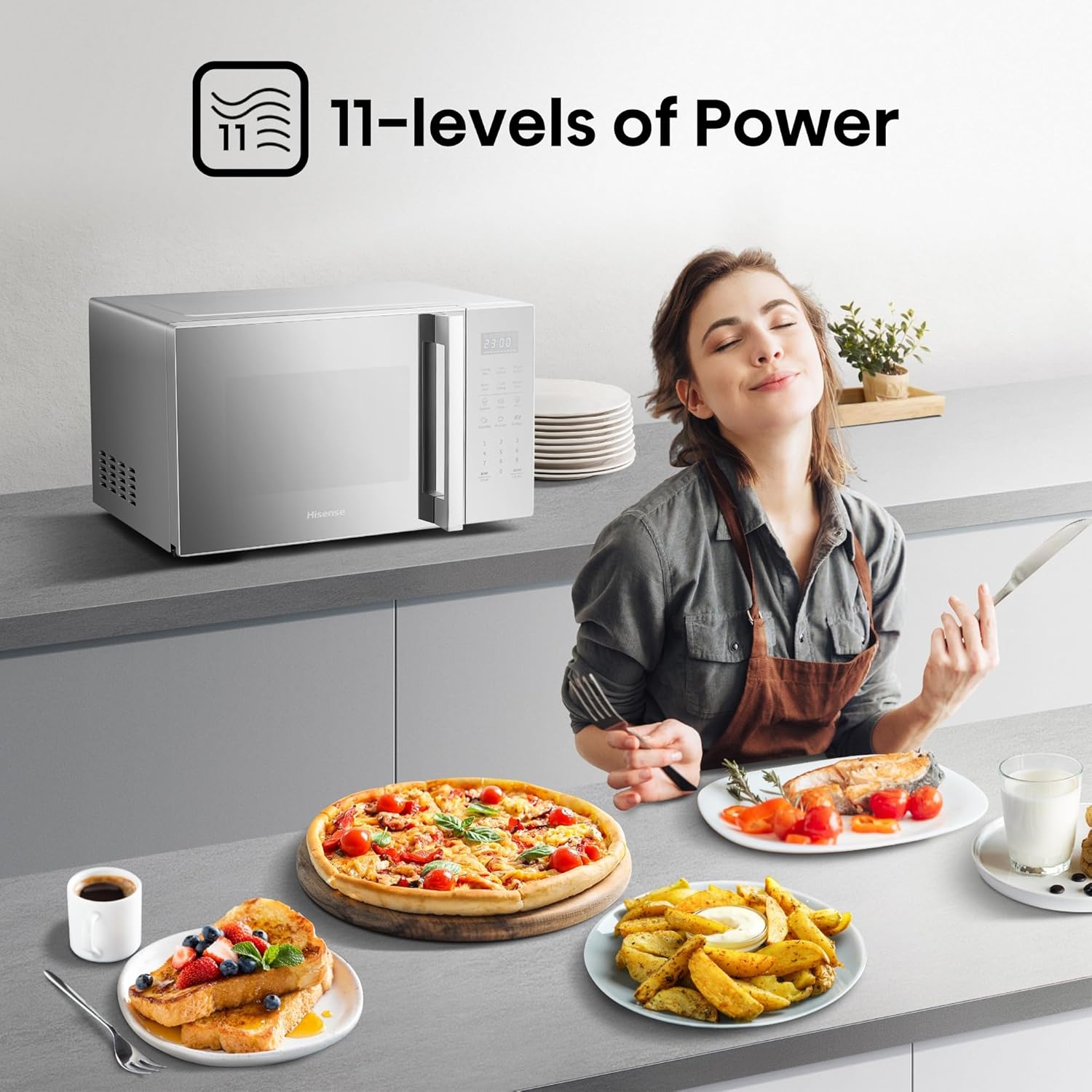 hisense 30l microwave oven, 11 power levels, preset programs, time and weight defrost, led display, cooking end signal, large capacity, h30moms9h,