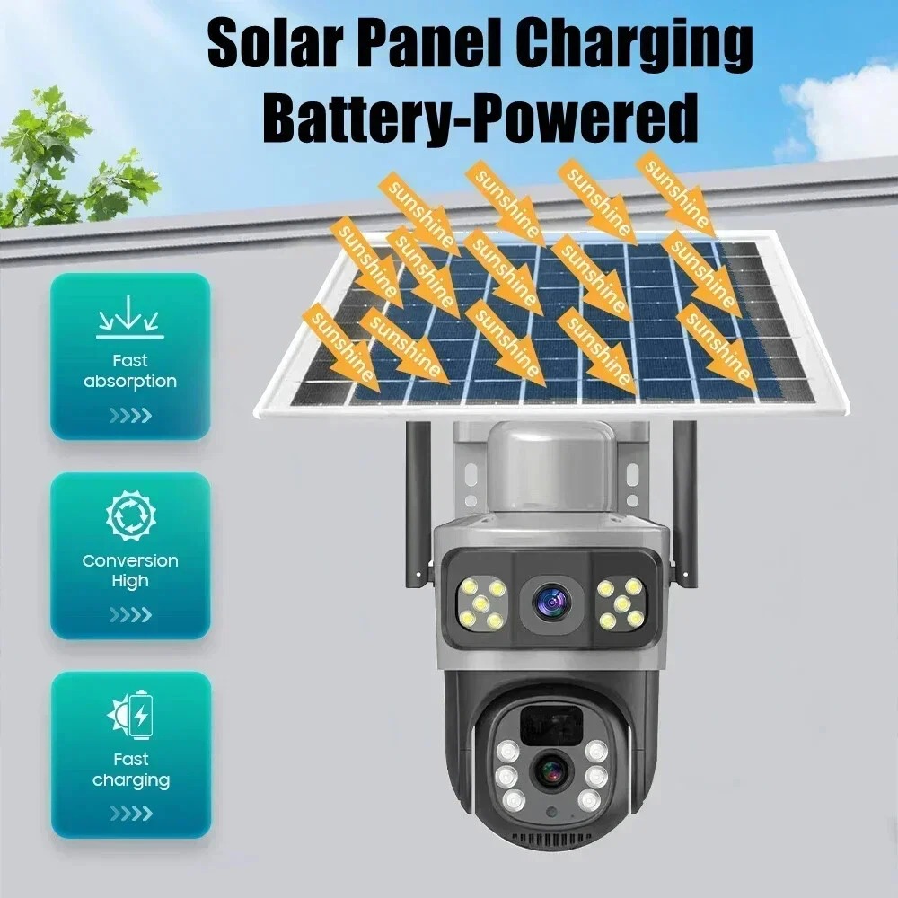 4g ptz 360 cctv camera with alarm, energy devices 5g dual lens solar security camera with 4g/5g sim support, 360° ptz view, night vision, motion detection, two way audio, ip66 waterproof, low power consumption, and mobile app control