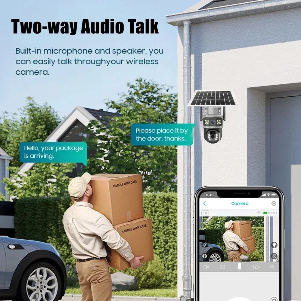 4g ptz 360 cctv camera with alarm, energy devices 5g dual lens solar security camera with 4g/5g sim support, 360° ptz view, night vision, motion detection, two way audio, ip66 waterproof, low power consumption, and mobile app control