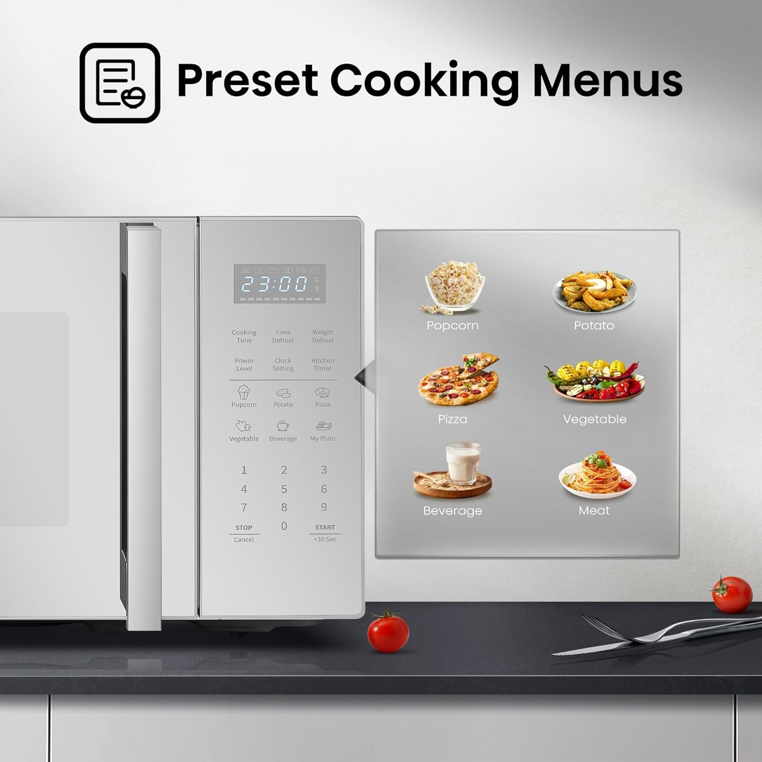 hisense 30l microwave oven, 11 power levels, preset programs, time and weight defrost, led display, cooking end signal, large capacity, h30moms9h,