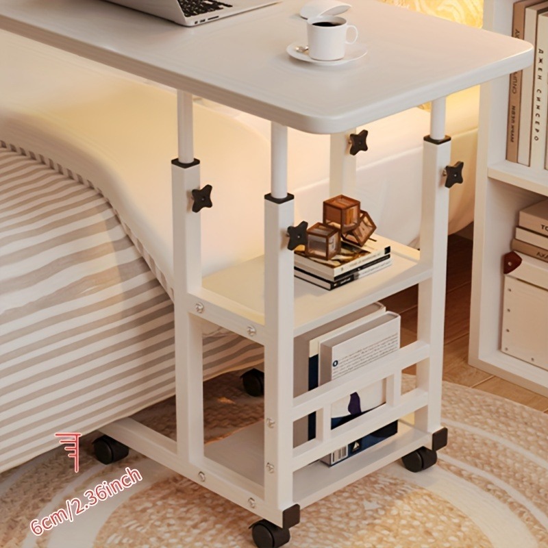 adjustable c shaped side table with wheels, multifunctional folding laptop desk, computer desk with wheels storage shelf foldable side table adjustable laptop sofa bed study desk portable home office work desk