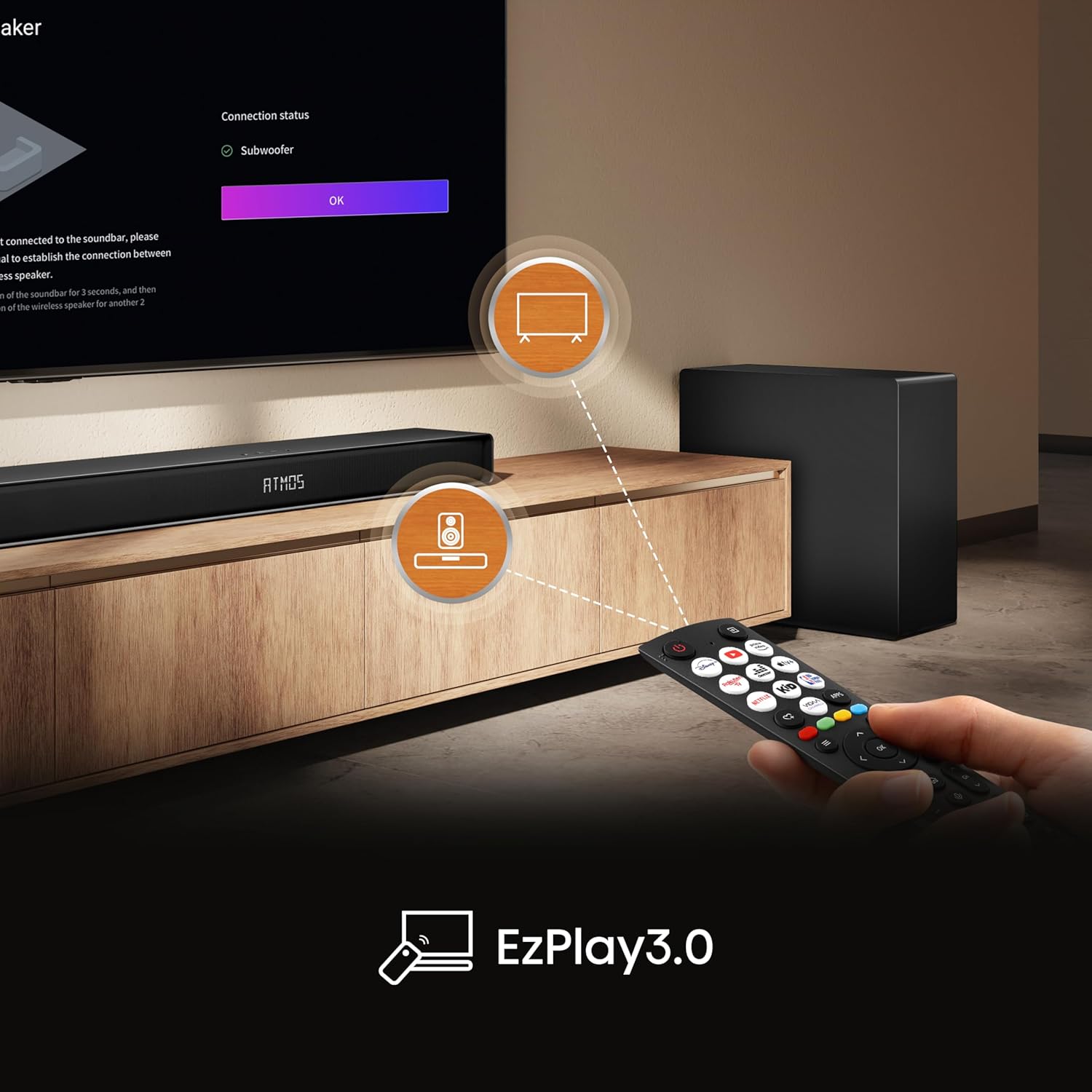 hisense ax3120q, 3.1.2 ch soundbar, 2 up firing speakers, hi concerto, dolby atmos, dts:x, room fitting tuning,6.5" wireless subwoofer, ezplay 3.0,connectlife hisense ax3120q, 3.1.2 ch soundbar, 2 up firing speakers, hi concerto, dolby atmos, dts:x, room fitting tuning,6.5" wireless subwoofer, ezplay 3.0,connectlife
