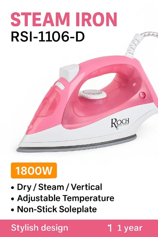 Roch Steam Iron powerful steam output and adjustable temperature