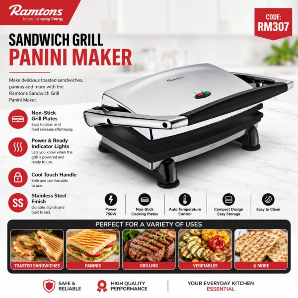 RAMTONS PANINI MAKER SANDWICH PRESS METAL TOP- RM/307