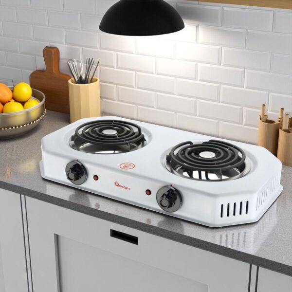 RAMTONS SPIRAL PLATE COOKER 2 BURNER DOUBLE COIL WHITE- RM/253