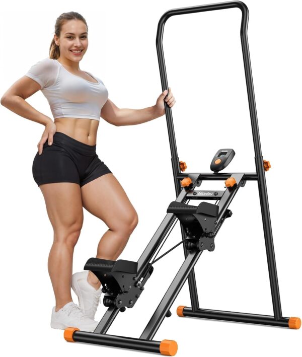 Stair Stepper for Home Gym, Vertical Stair Climber Machine for Full-Body Workout, Compact & Foldable Cardio Stepper with Adjustable Handlebar & Pedals, Extended Step Range