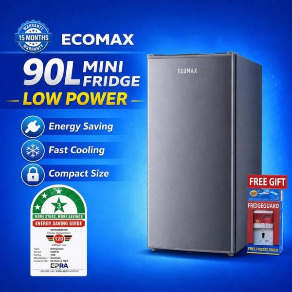 Ecomax 90L Single Door Refrigerator, 3 star Energy Saving Fridge with Free Fridge Guard –Grey