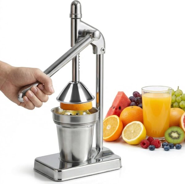 Heavy Duty Cast Iron Citrus Juicer, Professional Hand Press Manual Juice Extractor, Countertop Orange Lemon Squeezer with Stainless Steel Filter, Easy Clean Fruit Juicer for Home & Bar