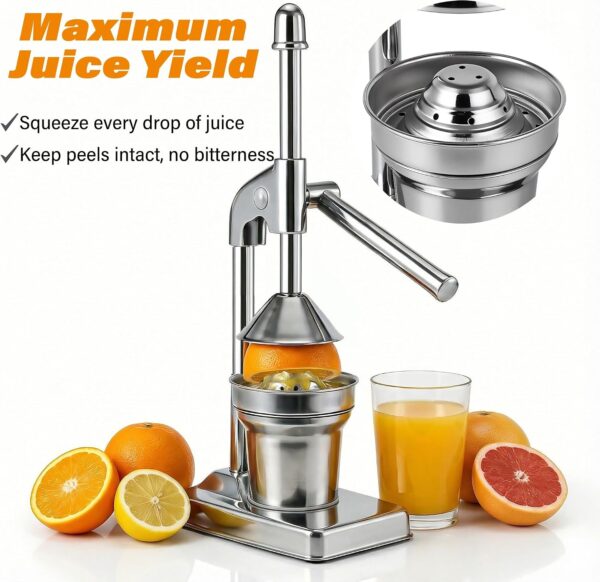 Cast Iron Juicer Hand Press, Stainless Steel Manual Juicer, Heavy Duty Citrus Lemon Squeezer, Cast Iron Juice Press for Fresh Fruit Orange, Commercial & Home Kitchen Tool, High Juice Yield