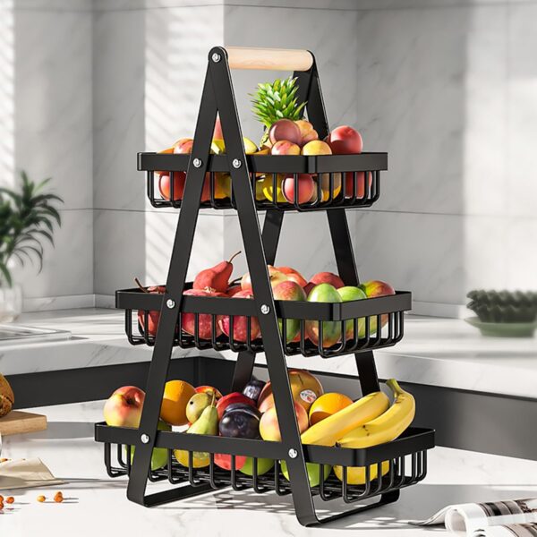 3-Tier Triangular Fruit Basket - Detachable Metal Mesh Kitchen Rack