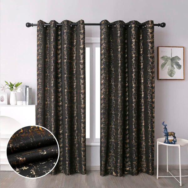 Linen Textured Geometric Dot Curtains - 3-Piece Thermal Insulated Set