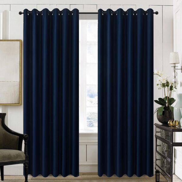 Navy Blue Mustard 3-Piece Window Curtains with Sheer - 2.5m