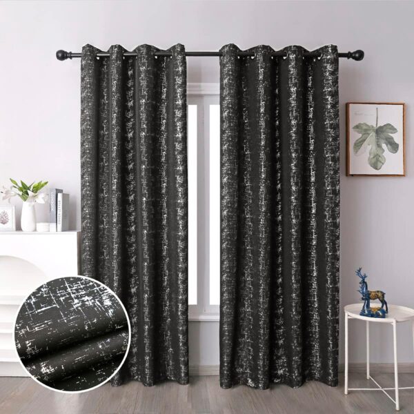 Linen Textured Geometric Dot Curtains - 3-Piece Thermal Insulated Set