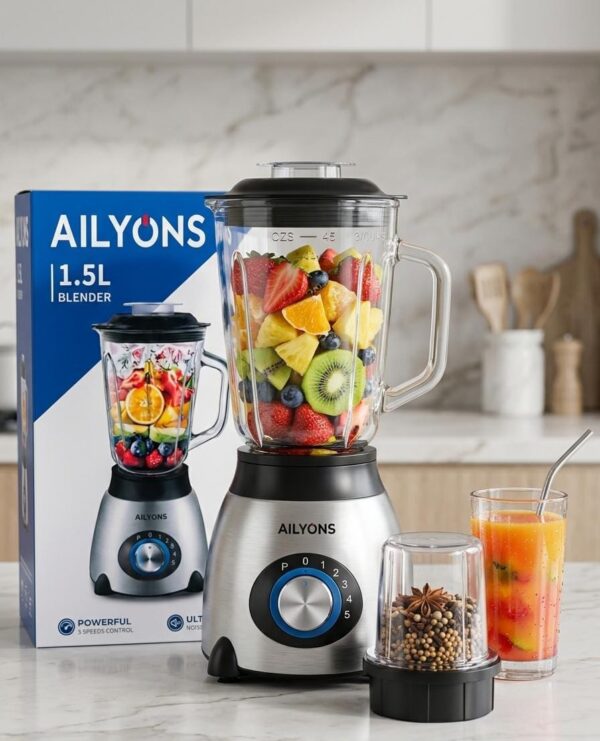 AILYONS FY-319-K Blender 2 In 1 With Grinder Machines 1.5L Black and Silver