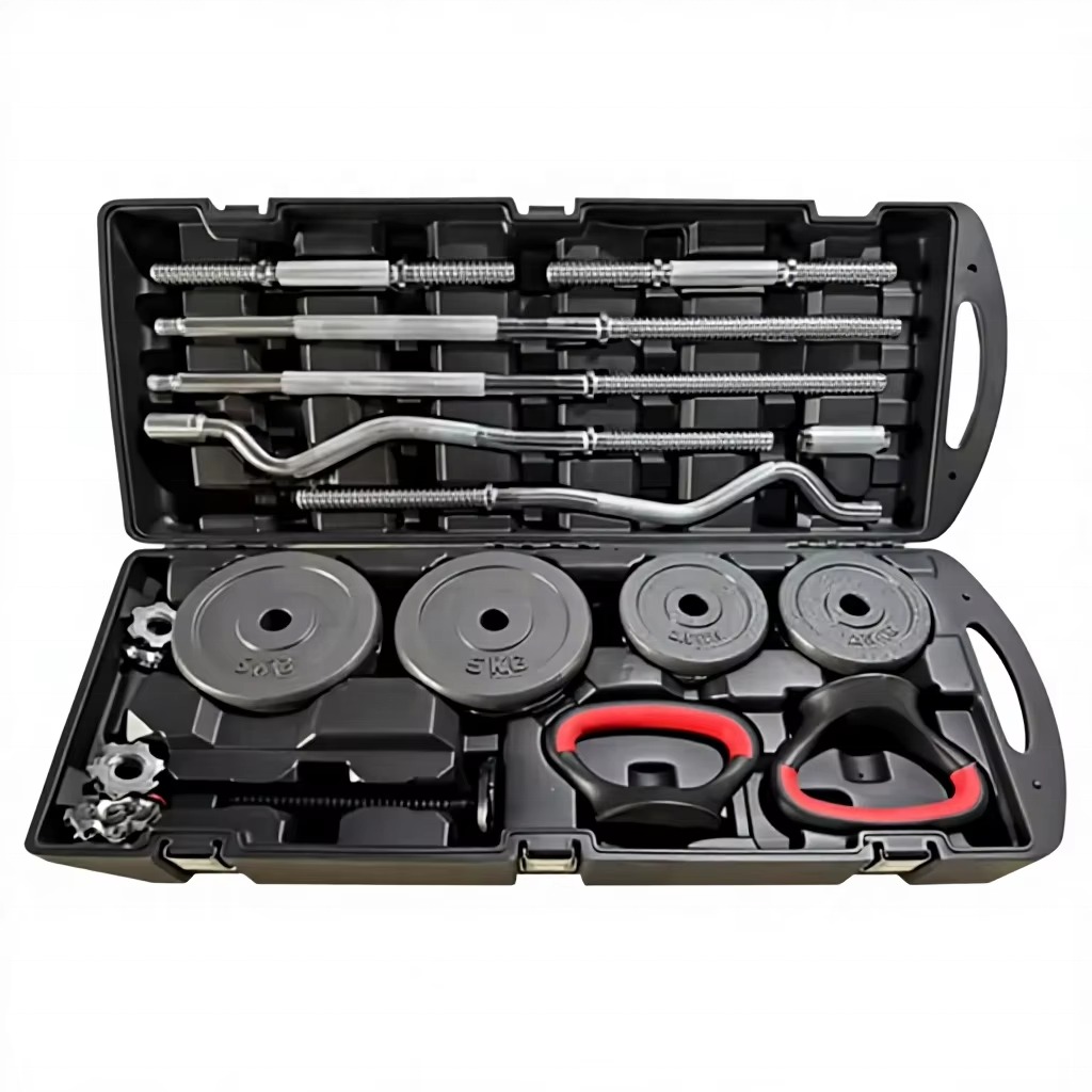 Home Gym Fitness Weightlifting 58kg Cast Iron Dumbbell Box Adjustable Black Painted Dumbbell Barbell Set for Strength Training - Image 3
